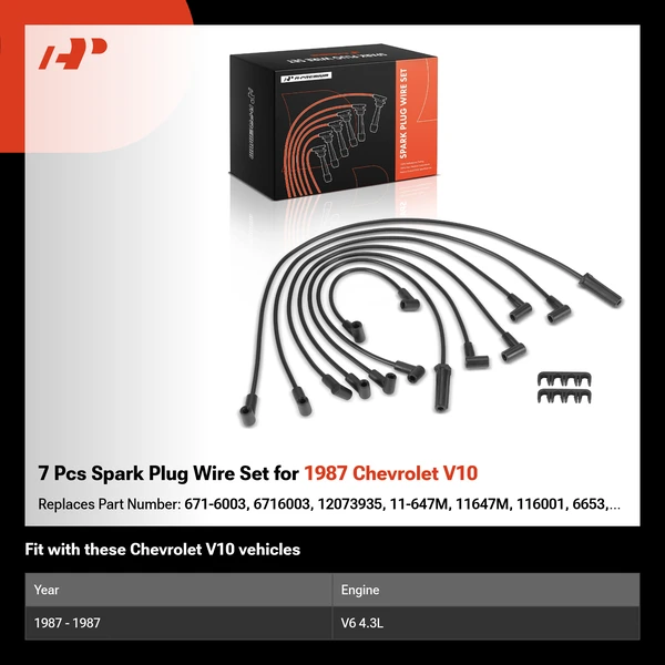 7 Pcs Spark Plug Wire Set for 1987 Chevrolet V10
