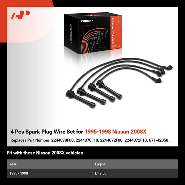 4 Pcs Spark Plug Wire Set for 1995-1998 Nissan 200SX