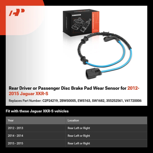 Rear Driver or Passenger Disc Brake Pad Wear Sensor for 2012-2015 Jaguar XKR-S