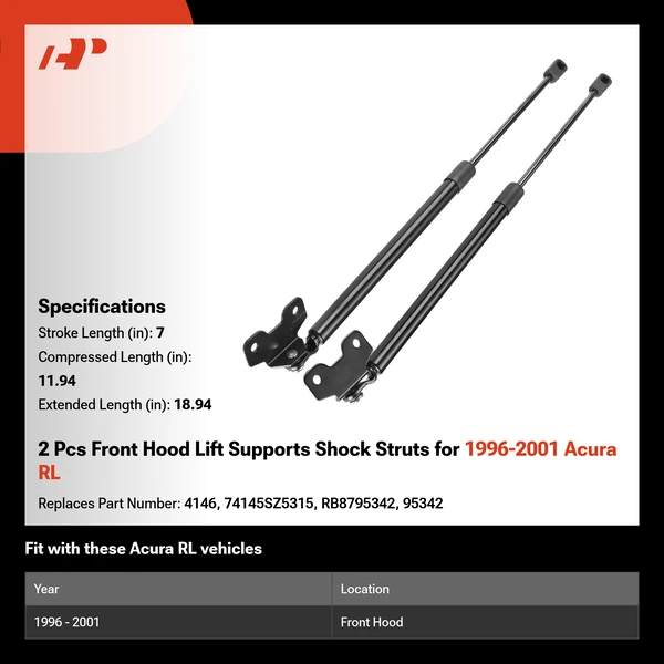 2 Pcs Front Hood Lift Supports Shock Struts for 1996-2001 Acura RL