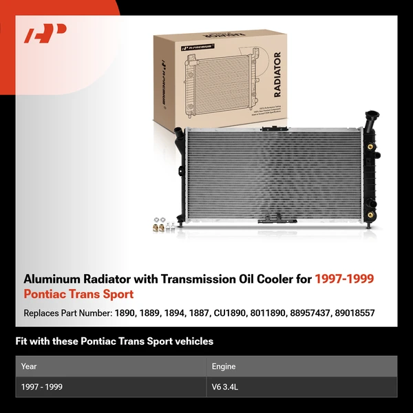 Aluminum Radiator with Transmission Oil Cooler for 1997-1999 Pontiac Trans Sport