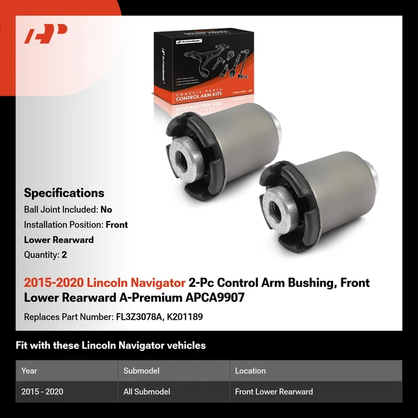 2015-2020 Lincoln Navigator 2-Pc Control Arm Bushing, Front Lower Rearward A-Premium APCA9907