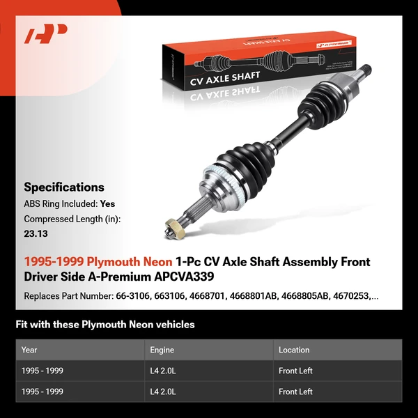 1995-1999 Plymouth Neon 1-Pc CV Axle Shaft Assembly Front Driver Side A-Premium APCVA339