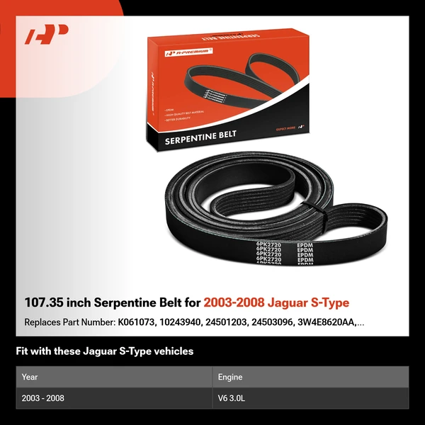 107.35 inch Serpentine Belt for 2003-2008 Jaguar S-Type
