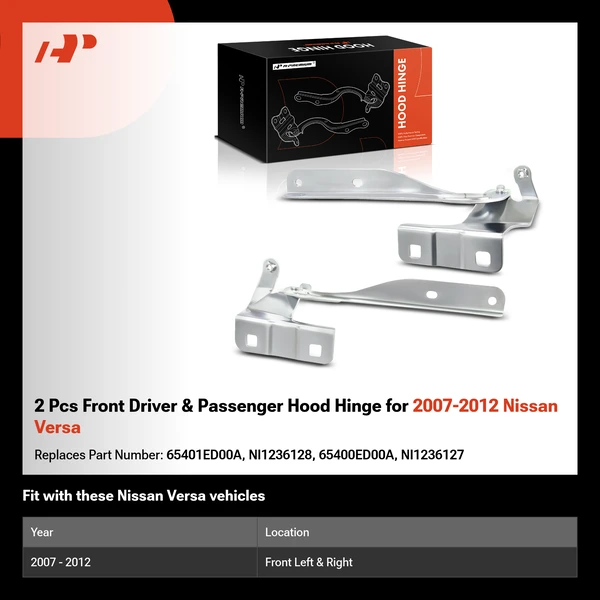 2 Pcs Front Driver & Passenger Hood Hinge for 2007-2012 Nissan Versa