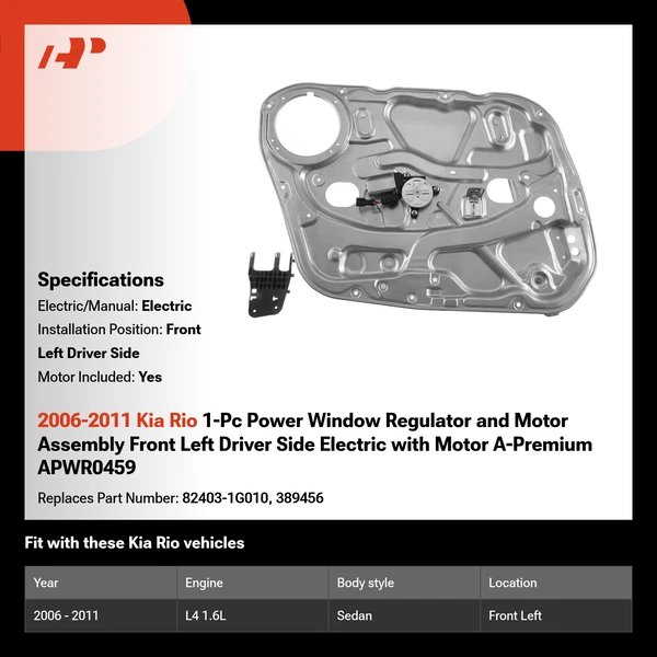 2006-2011 Kia Rio 1-Pc Power Window Regulator and Motor Assembly Front Left Driver Side Electric with Motor A-Premium APWR0459