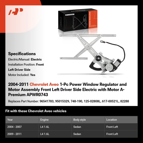 2004-2011 Chevrolet Aveo 1-Pc Power Window Regulator and Motor Assembly Front Left Driver Side Electric with Motor A-Premium APWR0743