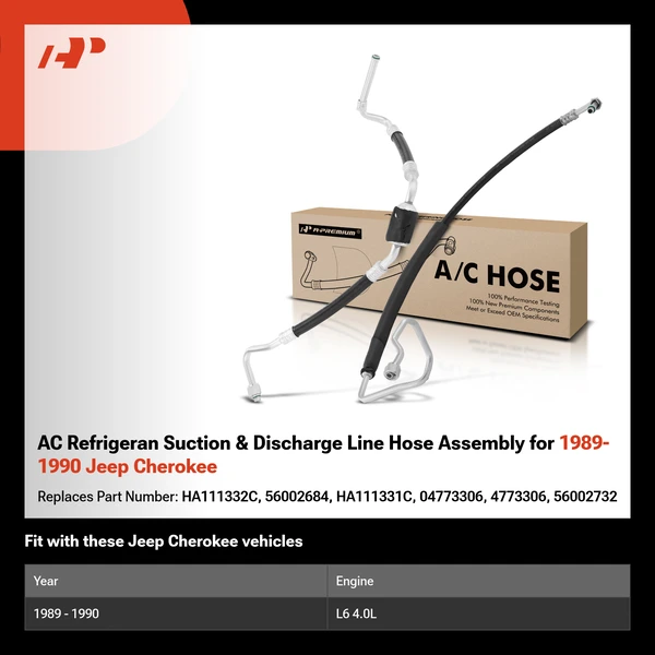 AC Refrigeran Suction & Discharge Line Hose Assembly for 1989-1990 Jeep Cherokee