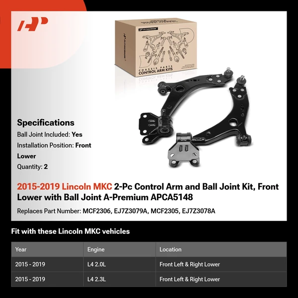 2015-2019 Lincoln MKC 2-Pc Control Arm and Ball Joint Kit, Front Lower with Ball Joint A-Premium APCA5148