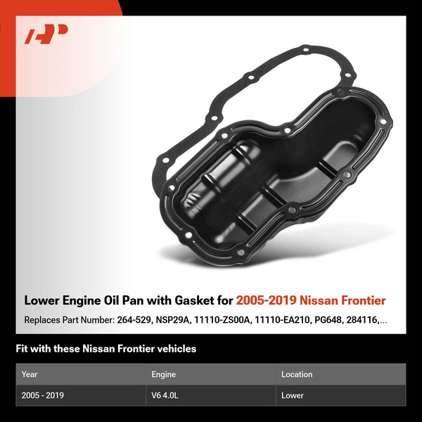 Lower Engine Oil Pan with Gasket for 2005-2019 Nissan Frontier
