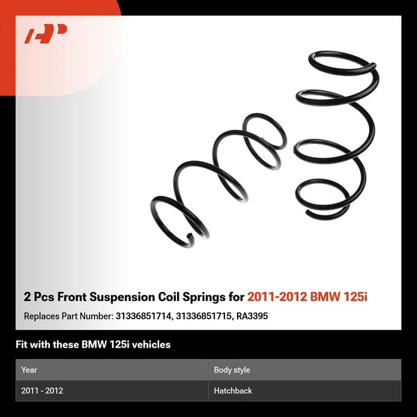 2 Pcs Front Suspension Coil Springs for 2011-2012 BMW 125i