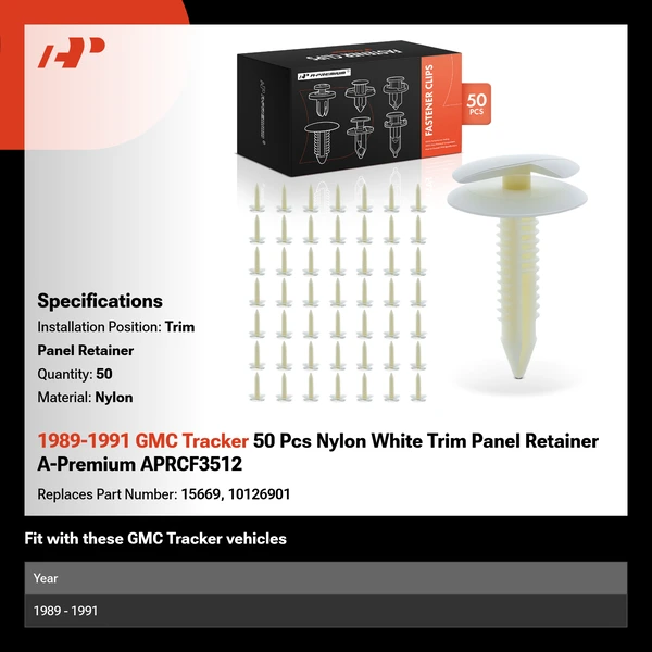 1989-1991 GMC Tracker 50 Pcs Nylon White Trim Panel Retainer A-Premium APRCF3512