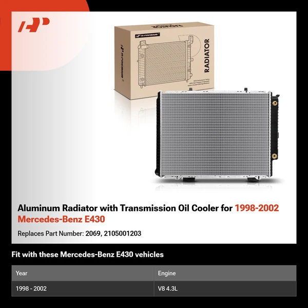 Aluminum Radiator with Transmission Oil Cooler for 1998-2002 Mercedes-Benz E430