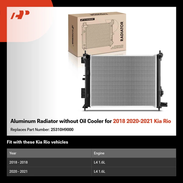Aluminum Radiator without Oil Cooler for 2018 2020-2021 Kia Rio