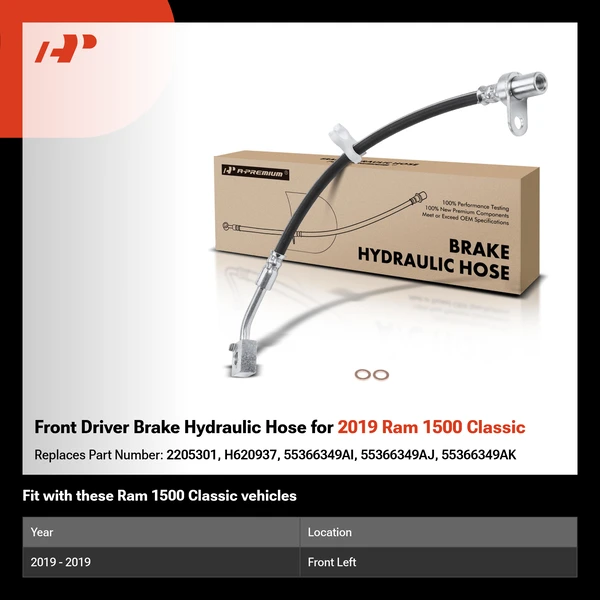 Front Driver Brake Hydraulic Hose for 2019 Ram 1500 Classic