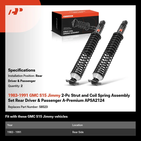 1983-1991 GMC S15 Jimmy 2-Pc Strut and Coil Spring Assembly Set Rear Driver & Passenger A-Premium APSA2124