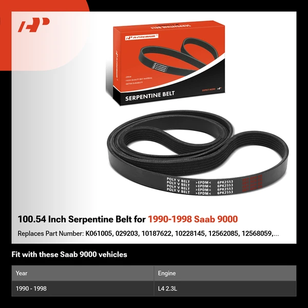 100.54 Inch Serpentine Belt for 1990-1998 Saab 9000