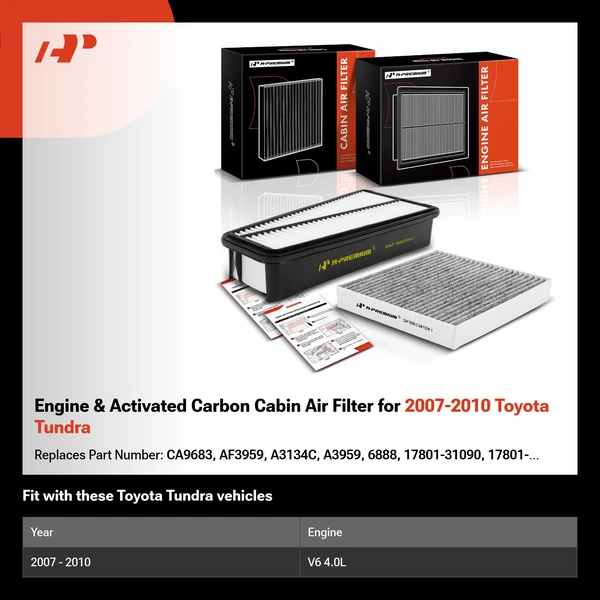 Engine & Activated Carbon Cabin Air Filter for 2007-2010 Toyota Tundra