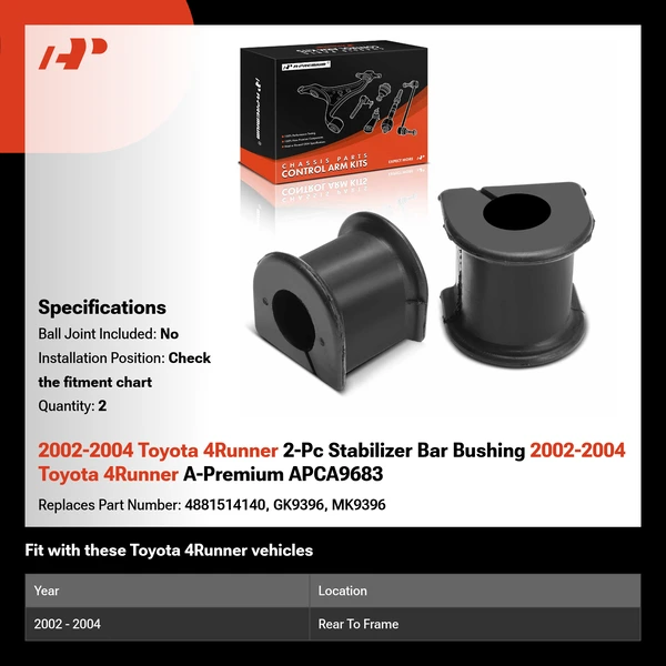 2002-2004 Toyota 4Runner 2-Pc Stabilizer Bar Bushing 2002-2004 Toyota 4Runner A-Premium APCA9683