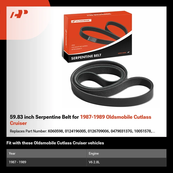 59.83 inch Serpentine Belt for 1987-1989 Oldsmobile Cutlass Cruiser