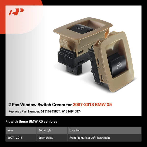 2 Pcs Window Switch Cream for 2007-2013 BMW X5