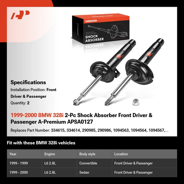 1999-2000 BMW 328i 2-Pc Shock Absorber Front Driver & Passenger A-Premium APSA0127