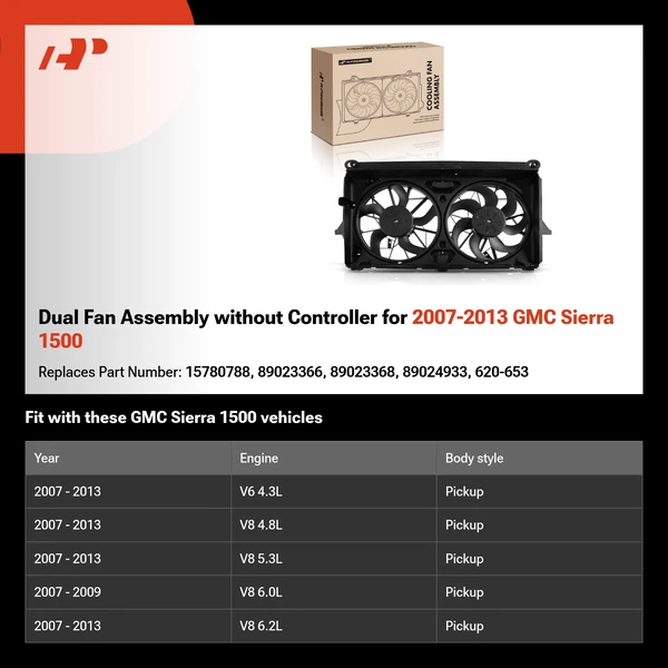 Dual Fan Assembly without Controller for 2007-2013 GMC Sierra 1500