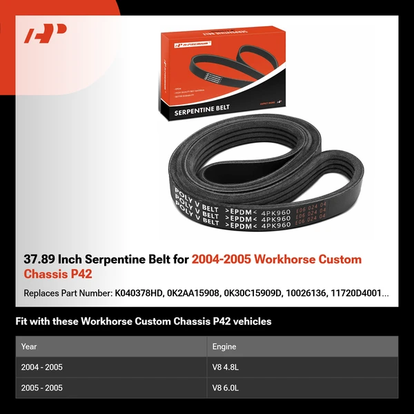 37.89 Inch Serpentine Belt for 2004-2005 Workhorse Custom Chassis P42