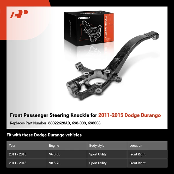 Front Passenger Steering Knuckle for 2011-2015 Dodge Durango