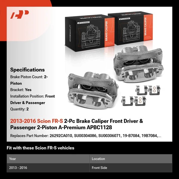 2013-2016 Scion FR-S 2-Pc Brake Caliper Front Driver & Passenger 2-Piston A-Premium APBC1128