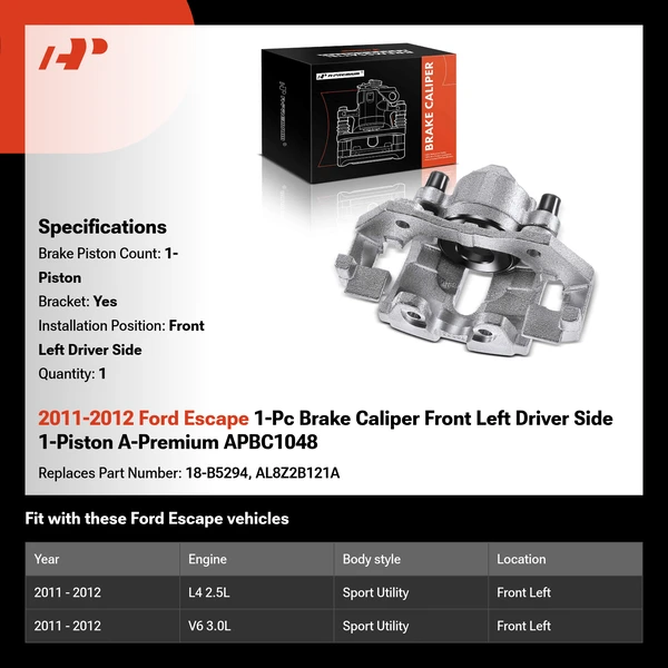 2011-2012 Ford Escape 1-Pc Brake Caliper Front Left Driver Side 1-Piston A-Premium APBC1048