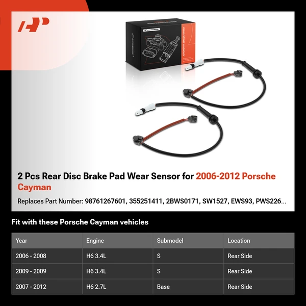2 Pcs Rear Disc Brake Pad Wear Sensor for 2006-2012 Porsche Cayman