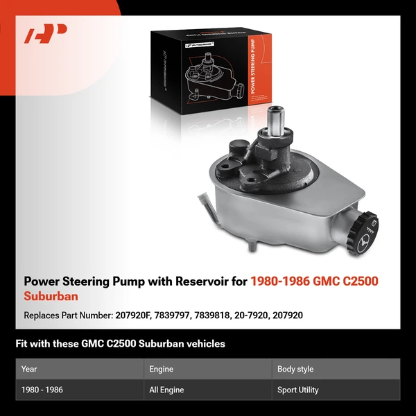 Power Steering Pump with Reservoir for 1980-1986 GMC C2500 Suburban