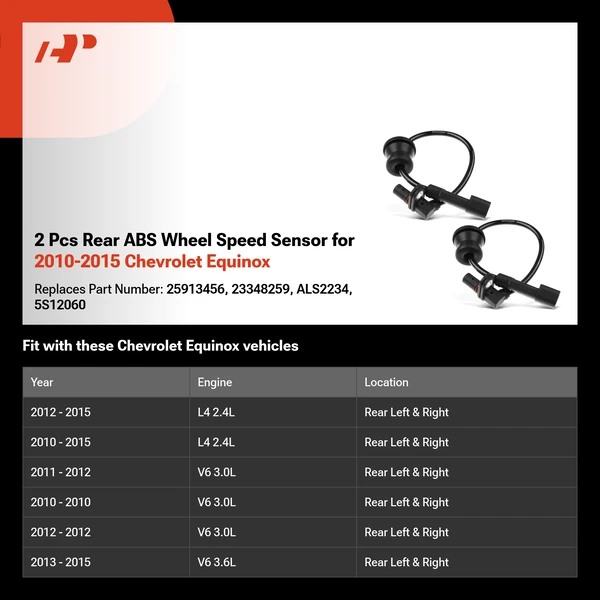 2 Pcs Rear ABS Wheel Speed Sensor for 2010-2015 Chevrolet Equinox
