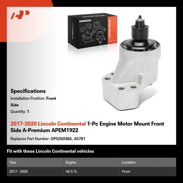 2017-2020 Lincoln Continental 1-Pc Engine Motor Mount Front Side A-Premium APEM1922