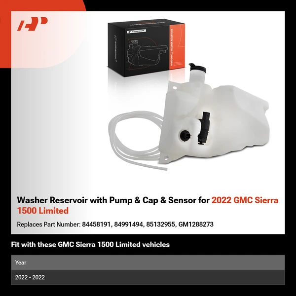 Washer Reservoir with Pump & Cap & Sensor for 2022 GMC Sierra 1500 Limited