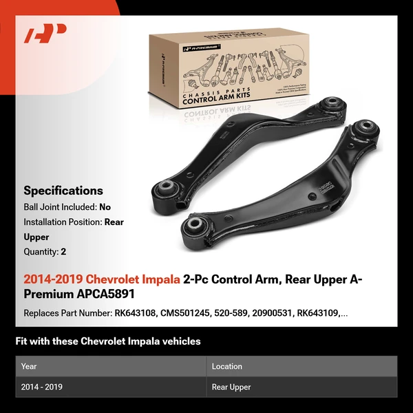 2014-2019 Chevrolet Impala 2-Pc Control Arm, Rear Upper A-Premium APCA5891