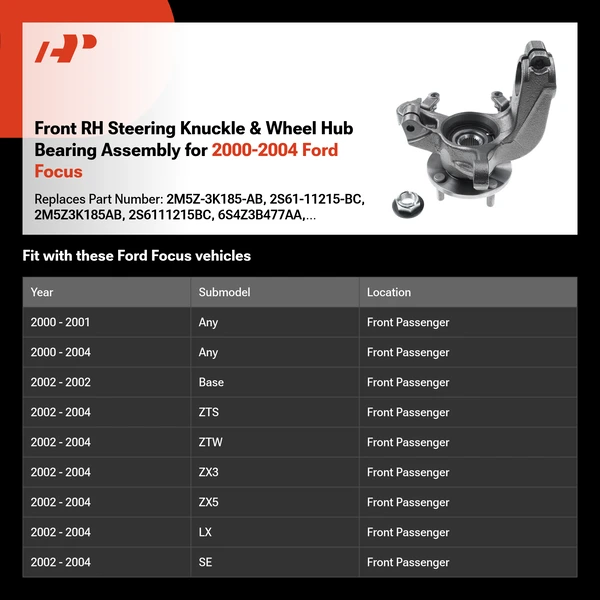 Front RH Steering Knuckle & Wheel Hub Bearing Assembly for 2000-2004 Ford Focus