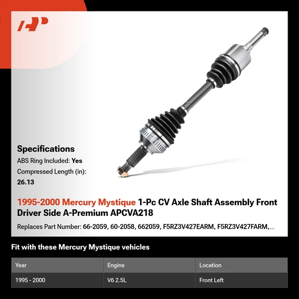 1995-2000 Mercury Mystique 1-Pc CV Axle Shaft Assembly Front Driver Side A-Premium APCVA218