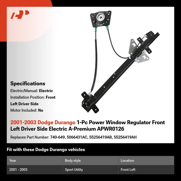 2001-2003 Dodge Durango 1-Pc Power Window Regulator Front Left Driver Side Electric A-Premium APWR0126