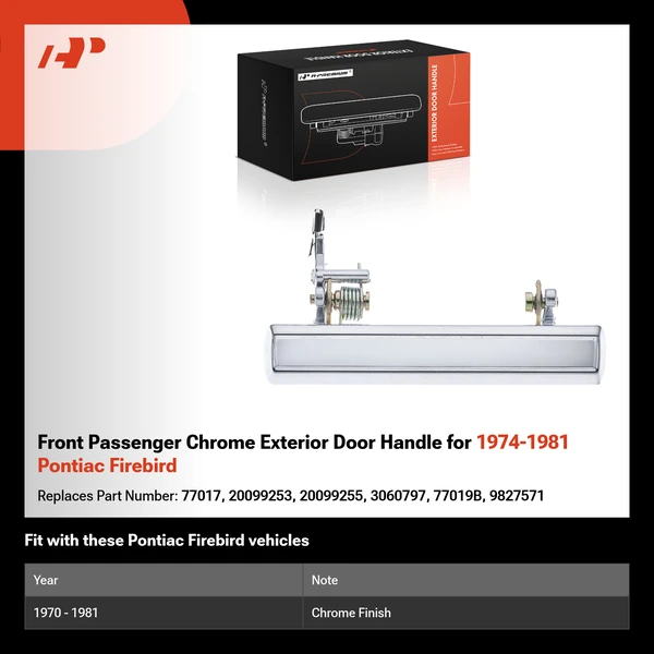 Front Passenger Chrome Exterior Door Handle for 1974-1981 Pontiac Firebird