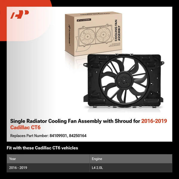 Single Radiator Cooling Fan Assembly with Shroud for 2016-2019 Cadillac CT6