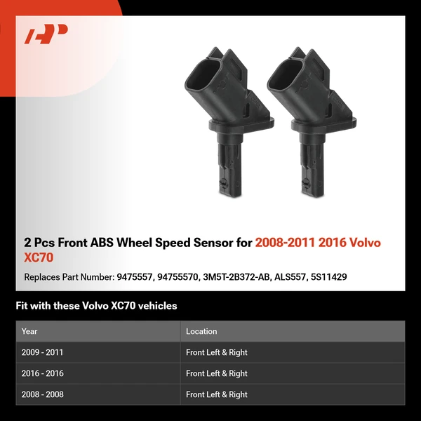 2 Pcs Front ABS Wheel Speed Sensor for 2008-2011 2016 Volvo XC70