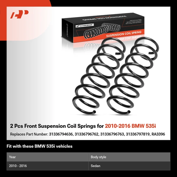 2 Pcs Front Suspension Coil Springs for 2010-2016 BMW 535i