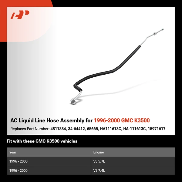 AC Liquid Line Hose Assembly for 1996-2000 GMC K3500