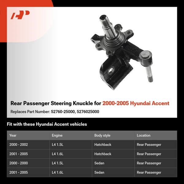 Rear Passenger Steering Knuckle for 2000-2005 Hyundai Accent