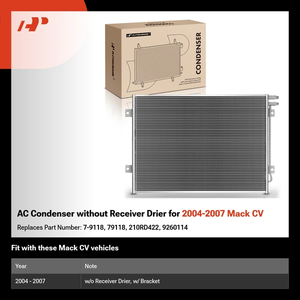 AC Condenser without Receiver Drier for 2004-2007 Mack CV