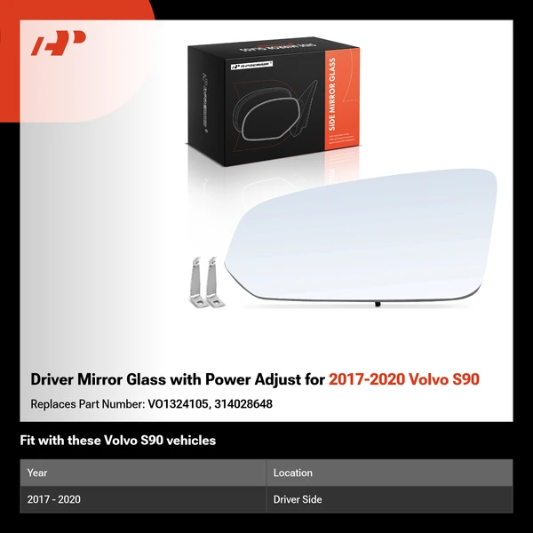 Driver Mirror Glass with Power Adjust for 2017-2020 Volvo S90