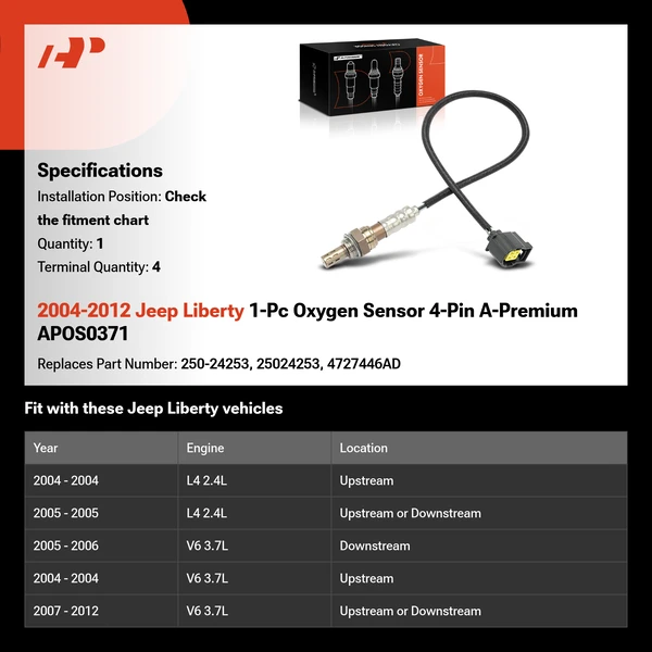 2004-2012 Jeep Liberty 1-Pc Oxygen Sensor 4-Pin A-Premium APOS0371
