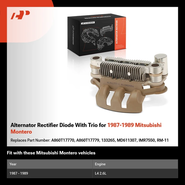Alternator Rectifier Diode With Trio for 1987-1989 Mitsubishi Montero